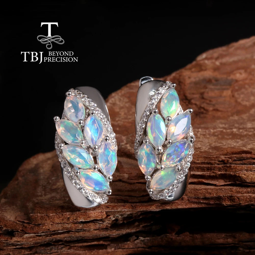 Women's Leaf Shape Opal Silver Earrings Rich Color Natural gemstone Light Luxury Fine Jewelry for Wedding Anniversary Gift