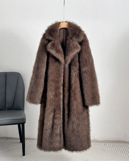 Fashion Faux Fur Coat European Style Lapel All Match Covered Button Loose Casual Long Women's Coats 2025 New Winter 23C2945