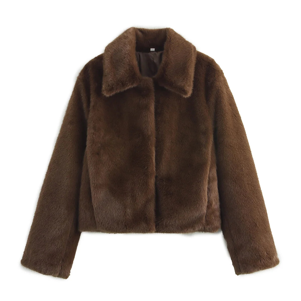 TRAFZA Vintage Causal Faux Fur Jackets Women Long Sleeve Loose Buttons Coats Fashion 2025 Spring Brown Fur Coats Elegant Outwear