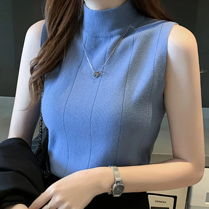 Women Knitted Solid Sweet Crop Tops O-neck Sleeveless Thin Tank Tops Basic Plain Tops Casual Tees For Women 2024 Summer