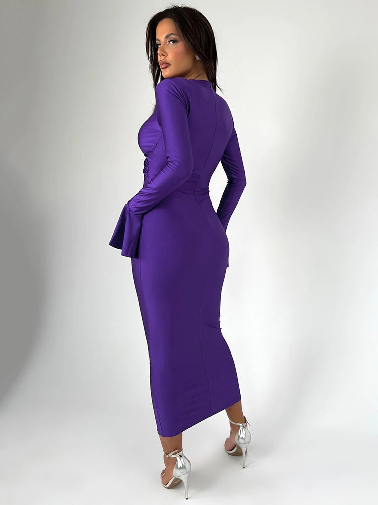 Women Long Flare Sleeve Bodycon Club Party Evening Dress