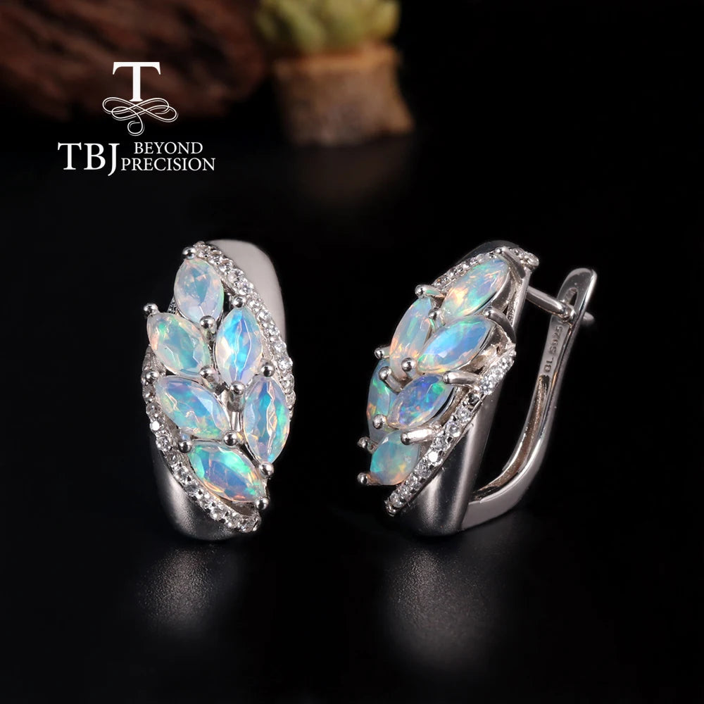 Women's Leaf Shape Opal Silver Earrings Rich Color Natural gemstone Light Luxury Fine Jewelry for Wedding Anniversary Gift