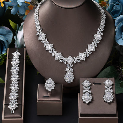 Cubic zirconia  flower necklace earrings crystal luxury jewelry set