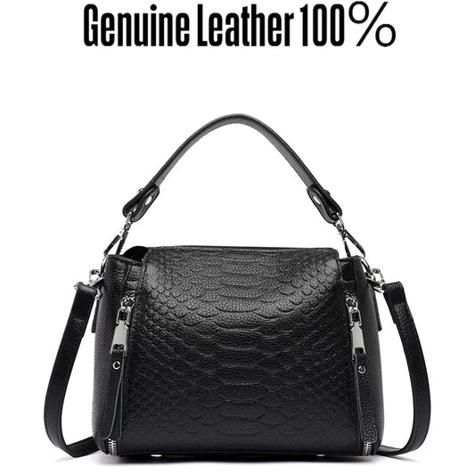 Authentic Cowhide Large Capacity Luxury Trendy Crocodile Pattern Women's Shoulder Bag