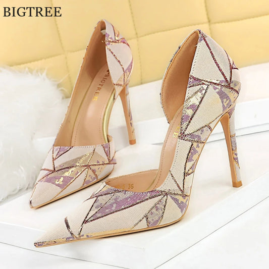 Fashion Pattern Big 34-43 Women Shoes Sexy Side Hollow Pointed Toe High Heels Shoes