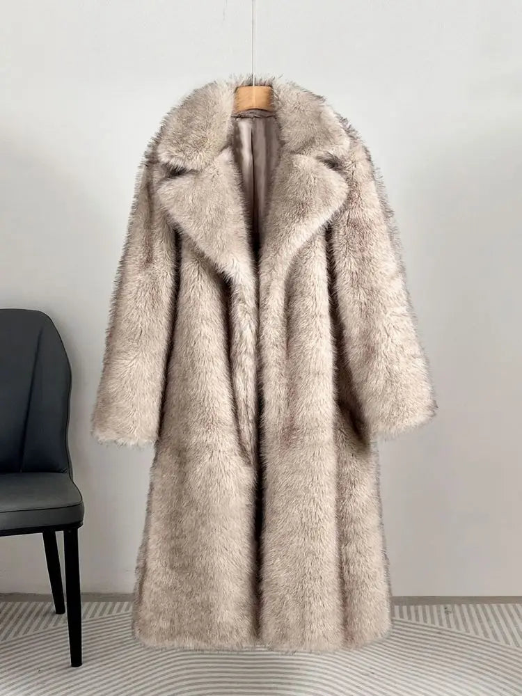 Fashion Faux Fur Coat European Style Lapel All Match Covered Button Loose Casual Long Women's Coats 2025 New Winter 23C2945