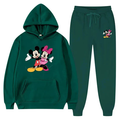 Women Disney Mickey Mouse Sweatshirts Autumn and Winter Warm Tops and Pants