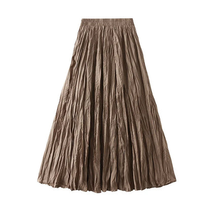 Simple Luxury Multi Solid Colors Pleated Skirt For Women's Large Hem Folds A-line Skirts Female 2025 Spring Autumn 23A7004