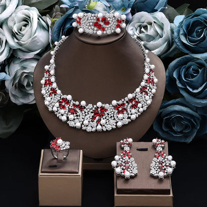 Luxury Pearl 4pcs Cubic Zircon  Jewelry Set for Women