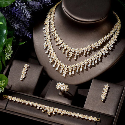 Luxury Cube Zirconia Jewelry Set, Necklace and Earring Set