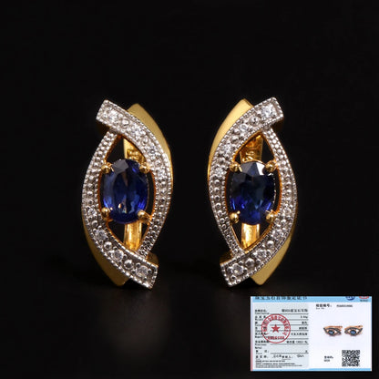 Precious Light Blue Luxury Natural Diffusion Sapphire 18K yellow Silver earrings