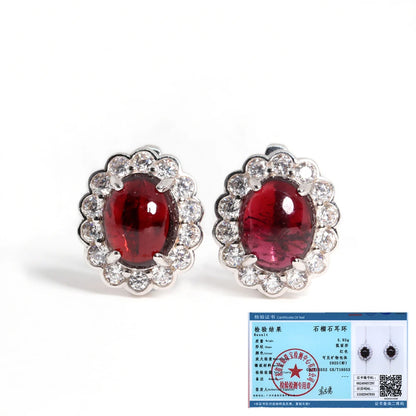 Noble Design January Birthstone Oval Natural garnet Silver Earrings Women's fine jewelry Anniversary & banquet gifts