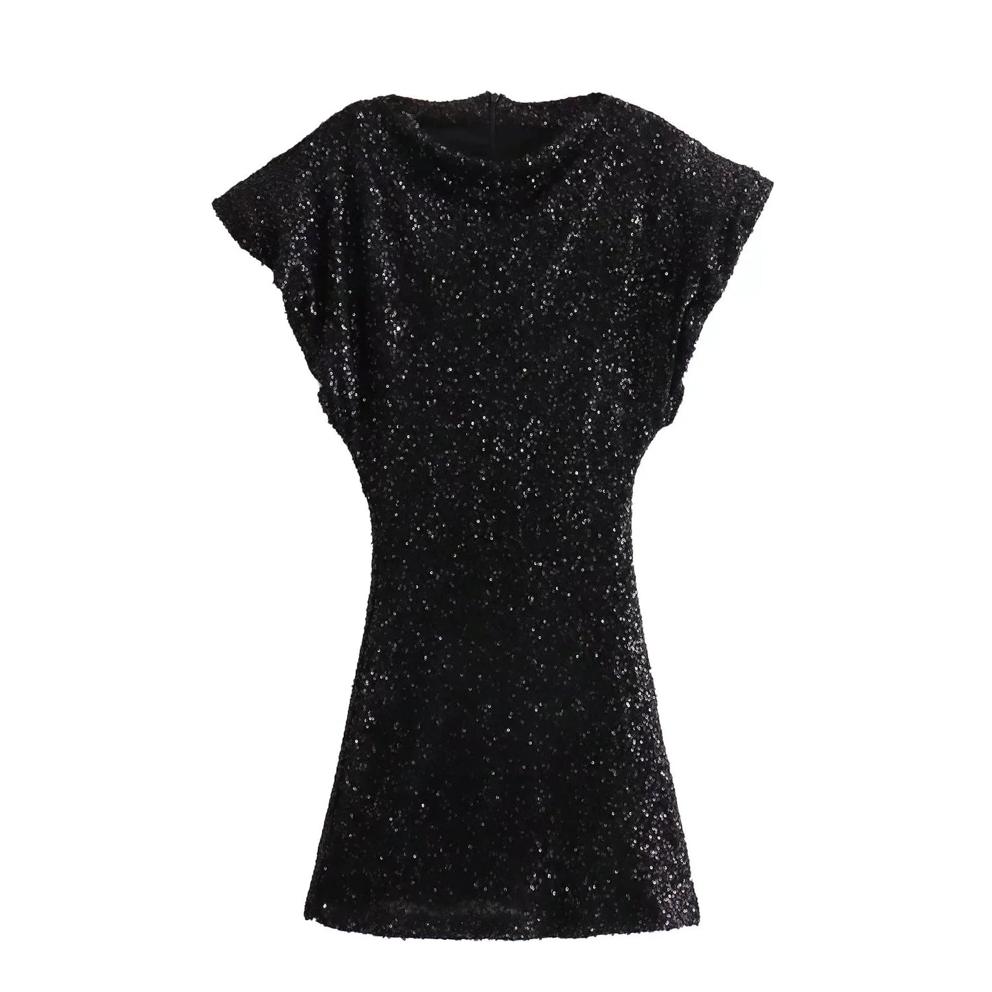 TRAFZA Sexy Sequined Black Mini Party Dress Women Short Sleeve O Neck Sleeveless Dress Fashion 2024 Summer Evening Club Dress