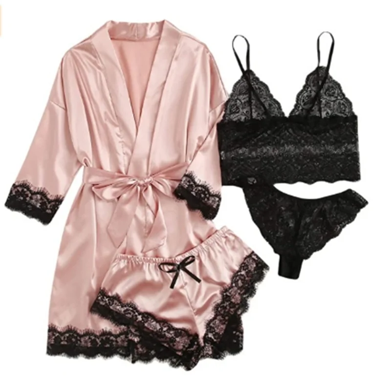 Summer Hot Selling Women's Pajamas Set Lace Four piece Sling Set Casual Comfortable Pajamas