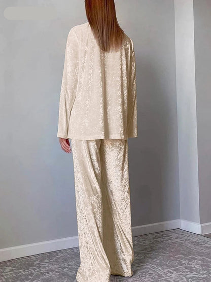 Beige Velvet 2 Piece Home Wear Winter Long Sleeve Tops High Waist Pants Pajamas Two Piece Set Women 2025 Nighties Sleepwear