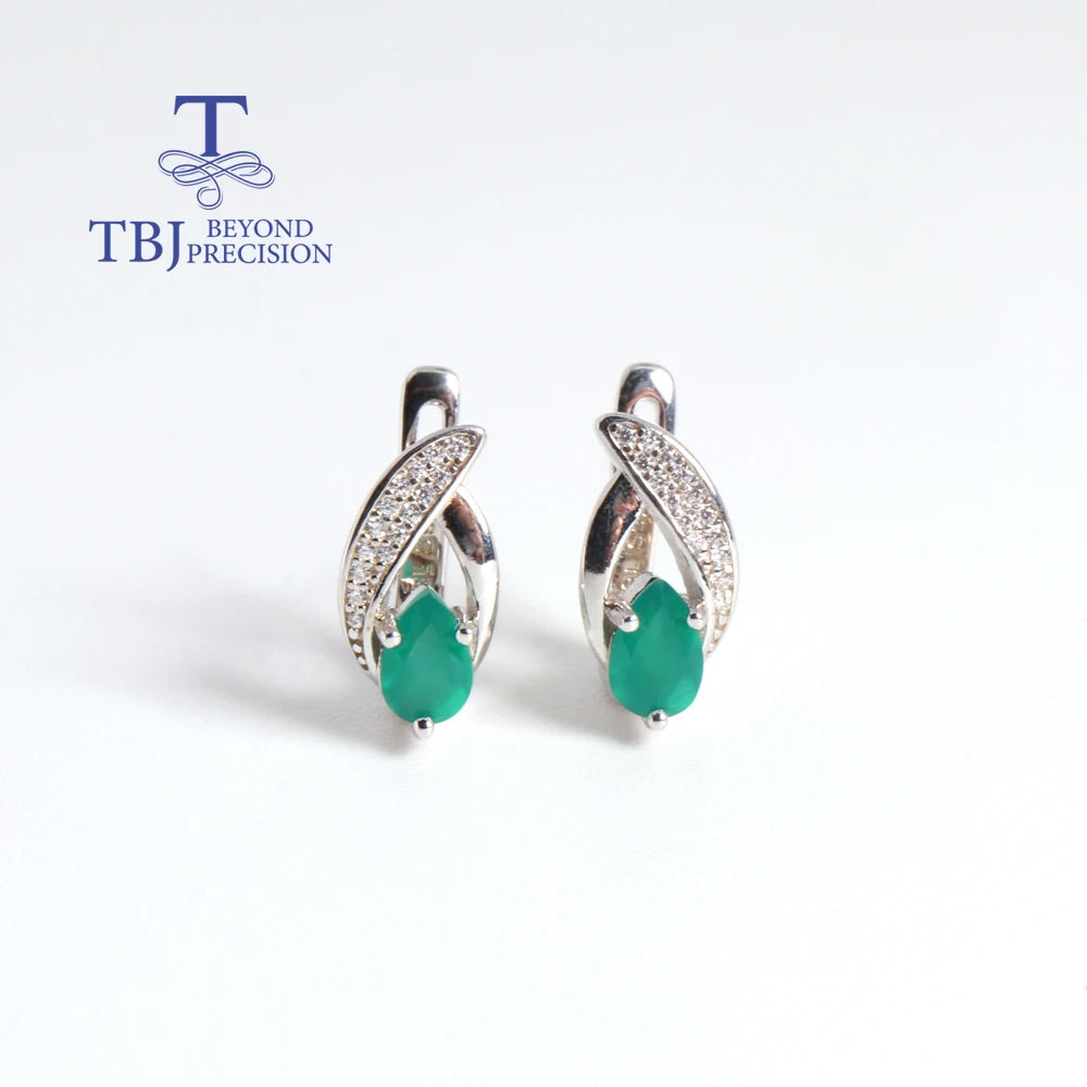 Fashion design of natural green agate with cubic zircon sterling silver earrings fine jewelry gifts for women and girls