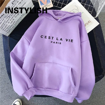 Women Casual Print Loose Hoodies Spring Long Sleeve Hooded Sweatshirt Harajuku Simple Tops Lazy Style Pullover 2025 Streetwear