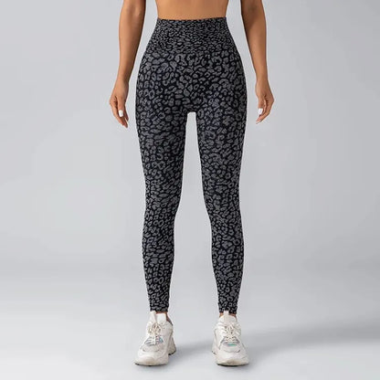 Women's Seamless Leopard Print Yoga Pants with Hip Lifting and High Waist Fitness Pants with High Elasticity