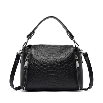 Authentic Cowhide Large Capacity Luxury Trendy Crocodile Pattern Women's Shoulder Bag