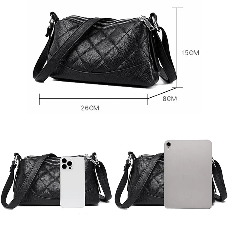 100% Genuine Leather Female Crossbody Three Layer Large Capacity bags