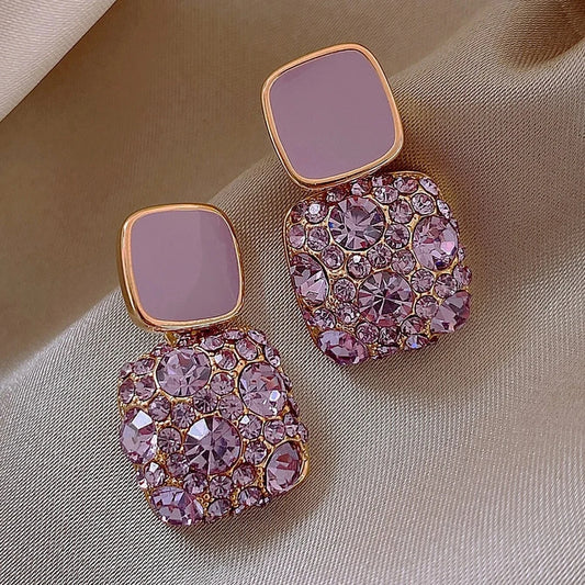 New Vintage Purple Shiny Crystal Geometric Women Earrings Contracted Sweet Lovely Fine Shiny Drop Earrings Jewelry-7298