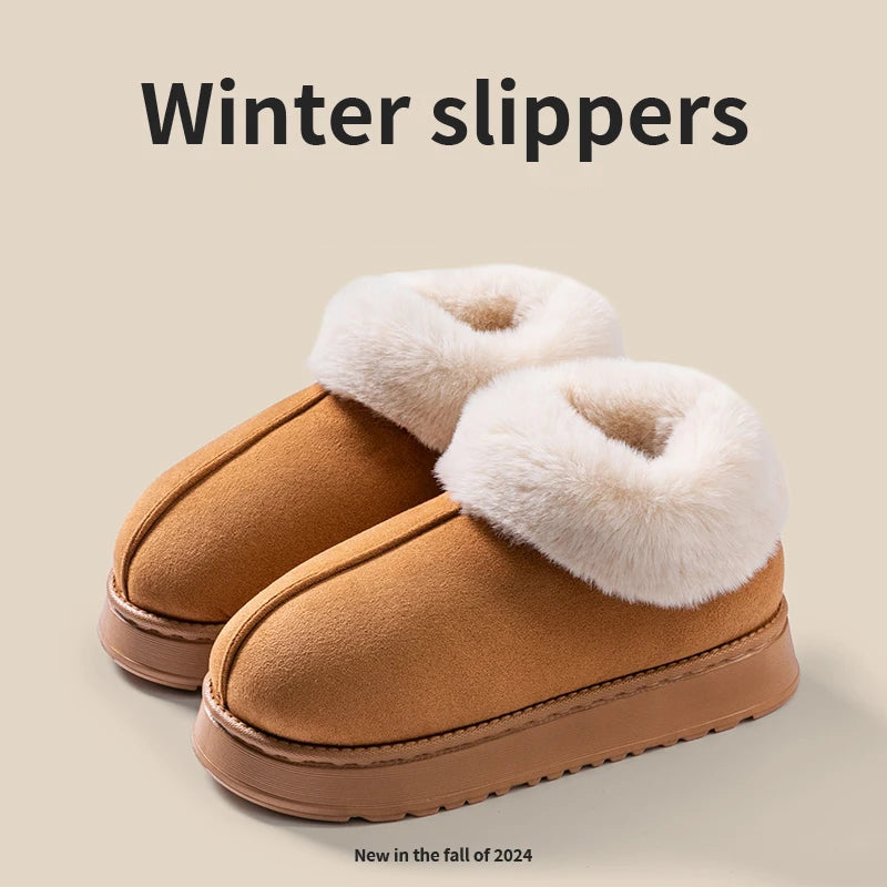 2025 High Quality of  Women's Fashion Snow Boots Fluffy Plush Faux Fur Soft Slippers Winter Indoor Comfortable Home men's Shoes