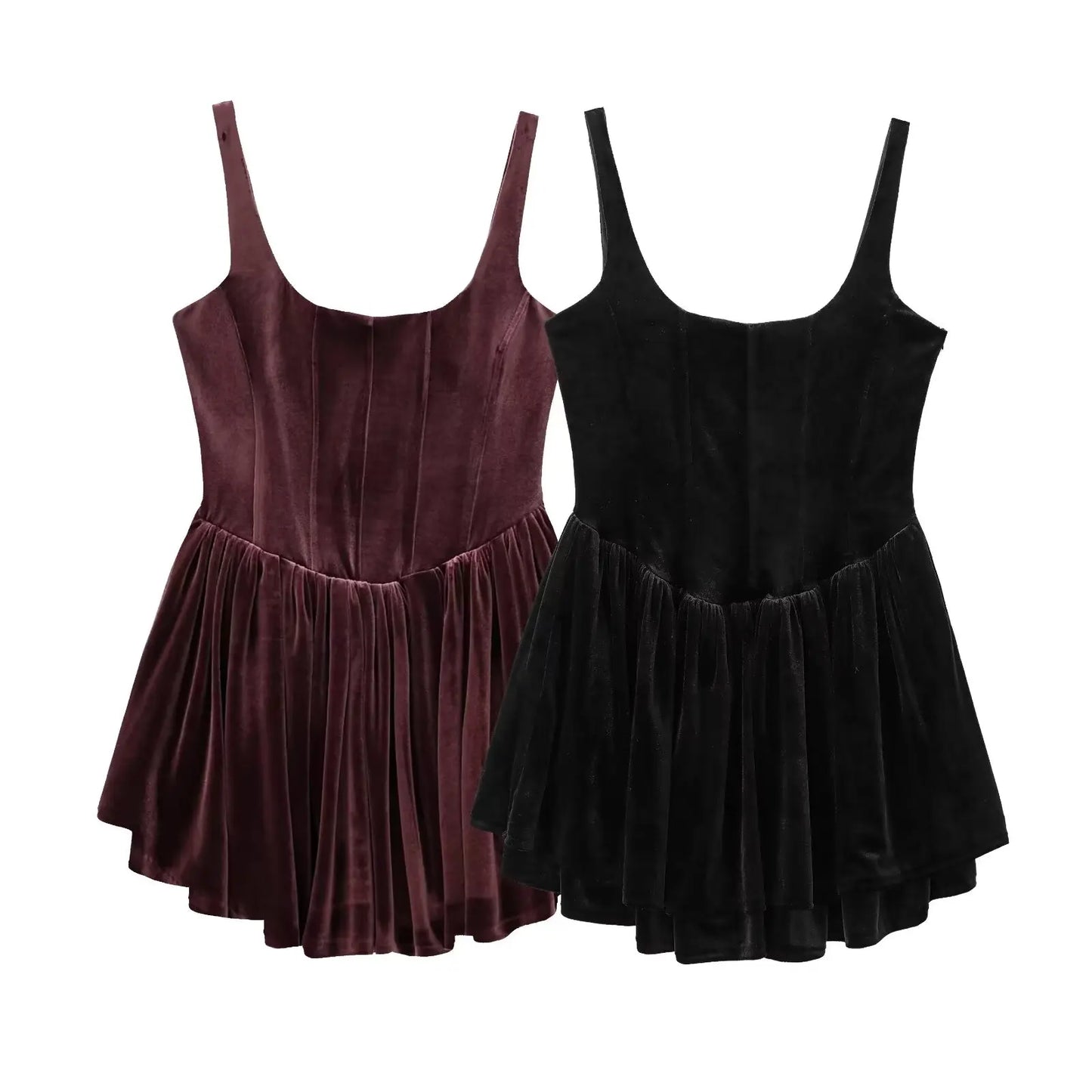 Velvet Women Dress Solid Sleeveless Zipper Ruffles Mini Party Dress