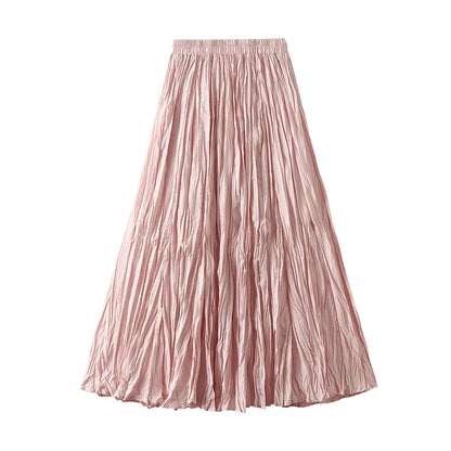 Simple Luxury Multi Solid Colors Pleated Skirt For Women's Large Hem Folds A-line Skirts Female 2025 Spring Autumn 23A7004