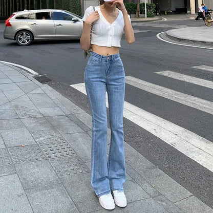 Women White Vintage Flare Jeans England Style High Street Women's Pants High Waist Denim 2023 Trend pantalones de mujer