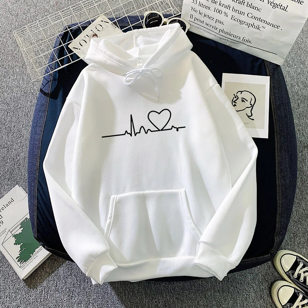 Women Casual Print Loose Hoodies Spring Long Sleeve Hooded Sweatshirt Harajuku Simple Tops Lazy Style Pullover 2025 Streetwear