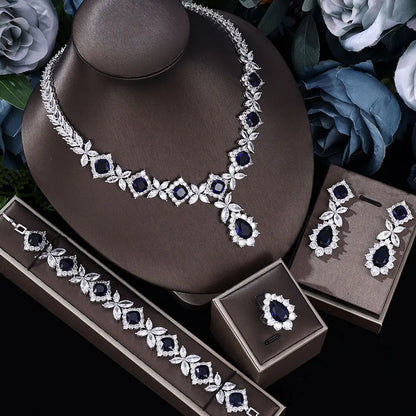 White Crystal Prom Wedding Jewelry Set Women's Accessories Flower Tassel Necklace Earrings Bridal Jewelry Set