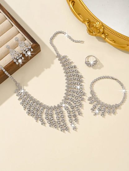 Arabia Bridal Season Luxury Set 4-piece Platinum Plated Fashion Jewelry Accessories  Set