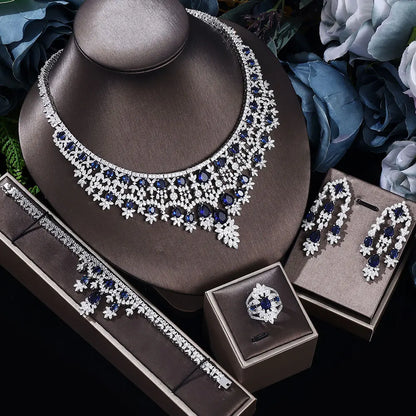 New 4-piece suit Cubic Zirconia Bride Jewelry Set Women's Party, Deluxe Dubai Crystal Wedding Jewelry Set