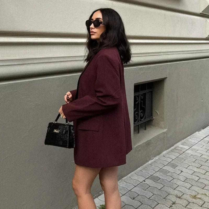 Women's Blazer Outerwear's Office Wear Women Suit Jacket Autumn Long Sleeve Burgundy Blazers Formal Woman Minimalist Blazer