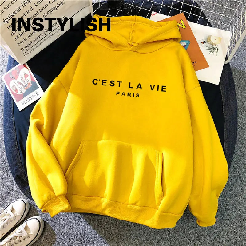 Women Casual Print Loose Hoodies Spring Long Sleeve Hooded Sweatshirt Harajuku Simple Tops Lazy Style Pullover 2025 Streetwear