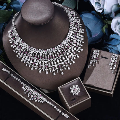 New Cubic Zirconia Crystal 4-Piece Set Dubai Necklace Set Suitable for Bridal Wedding Jewelry Set