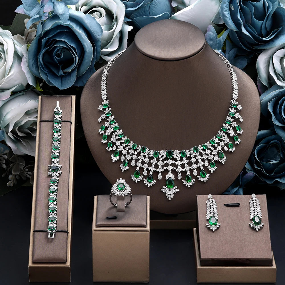 Luxury Cubic Zirconia Bridal Wedding Party 4 Peace Jewelry Set for Brides