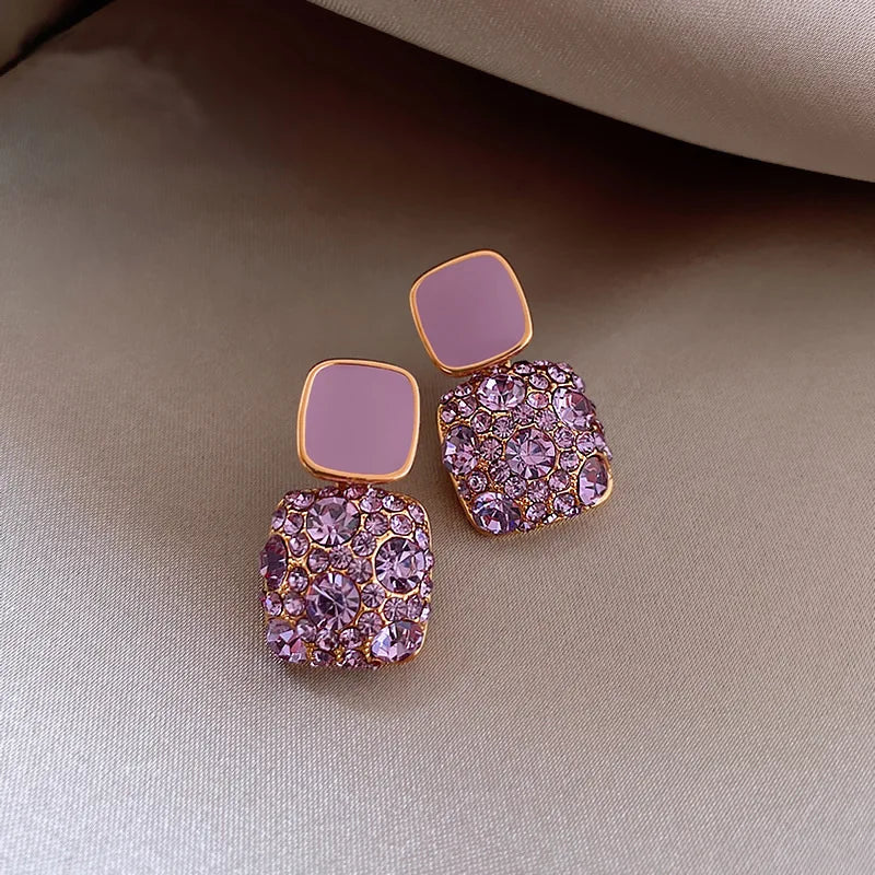 New Vintage Purple Shiny Crystal Geometric Women Earrings Contracted Sweet Lovely Fine Shiny Drop Earrings Jewelry-7298