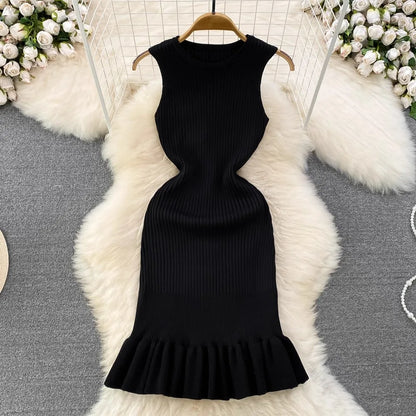 YuooMuoo Chic Fashion Sexy Package Hipps Knitted Mini Dress Women Summer Elegant Ruffled Bodycon Dress Lady Streetwear Outfits