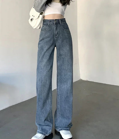 High Waisted Jeans Y2K Fashion Women Clothing Blue Black Straight Leg Denim Pants Trousers Mom Jean Baggy Trousers Tall