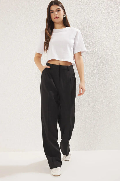 High Waist Straight Pants Vintage Style for Office Wear New Autumn Loose Suit Trousers