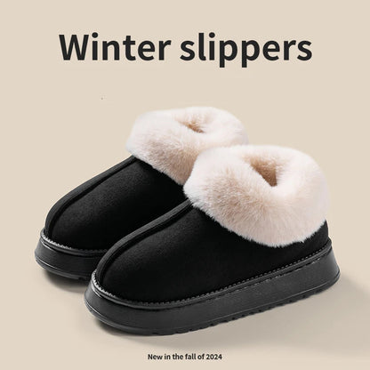 2025 High Quality of  Women's Fashion Snow Boots Fluffy Plush Faux Fur Soft Slippers Winter Indoor Comfortable Home men's Shoes