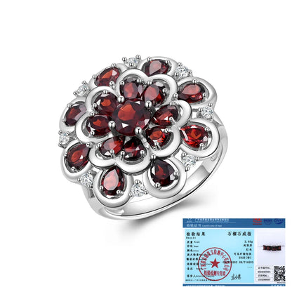 Luxury design January Birthstone Natural garnet Ring 925 sterling silver elegant fine jewelry for women