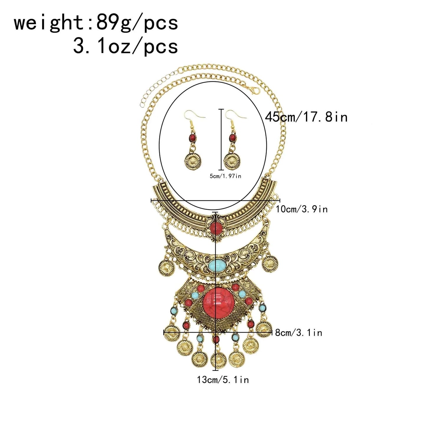 Retro Gypsy Ethnic Tribe Golden Silvery Coin Tassel Necklace Earrings for Women Traditional Afghan Costume Bride Wedding Jewelry