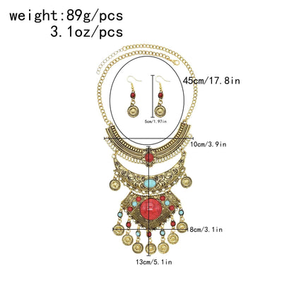 Retro Gypsy Ethnic Tribe Golden Silvery Coin Tassel Necklace Earrings for Women Traditional Afghan Costume Bride Wedding Jewelry