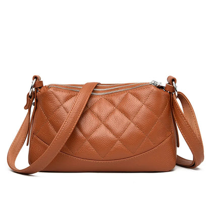 100% Genuine Leather Female Crossbody Three Layer Large Capacity bags