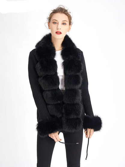 Luxury Fur Cardigan Knit Winter Sweater Women Elegant Detachable Fur Belt White Pink Black Womens Cardigan Korea Style