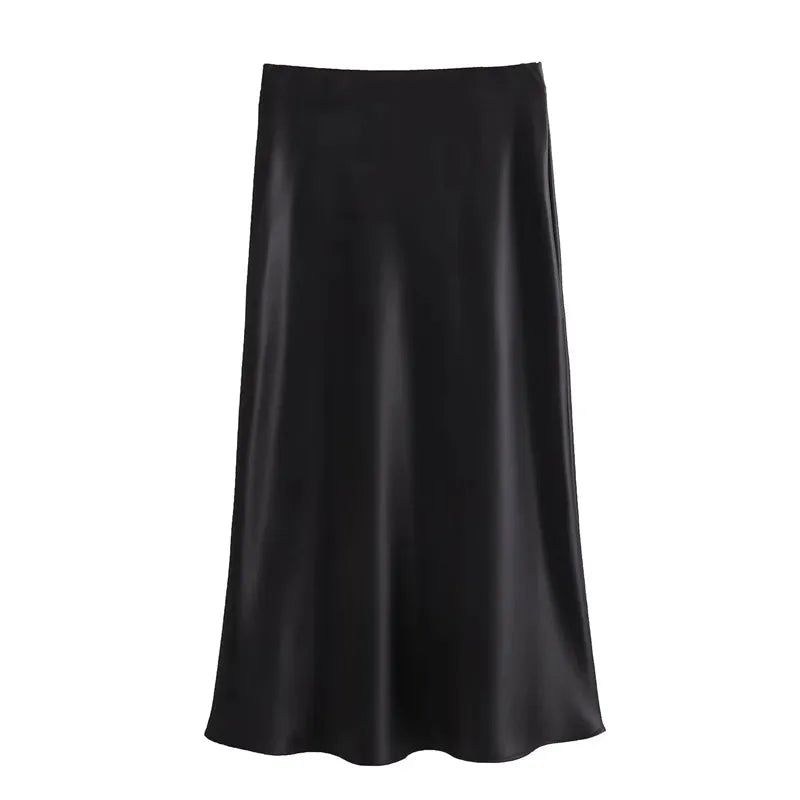 Black Satin Skirt Woman High Waist Elegant Long Skirts For Women Fashion Summer Midi Skirt Office Women's Skirts