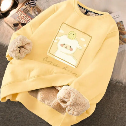 Women Autumn Sweatshirts Warm Thicken Fleece Hoodies Cute Printed Casual Loose Thermal Sweatshirts For Women 2024 Winter