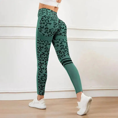 Yoga 9 Minute Pants High Waist Belly Stretch Tights Leopard Print Seamless Quick Drying Fitness Pants